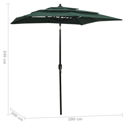Umbrelă Grădină 3 Niveluri - Verde - 2x2 m | Livrare Gratuită