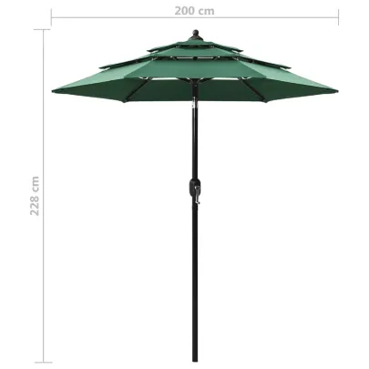 Umbrelă de grădină cu 3 niveluri - Aluminiu - Verde - 2 m