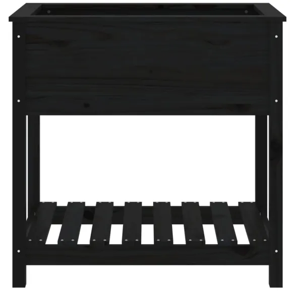 Jardinieră cu Raft Negru - Lemn Masiv de Pin - 82,5x54x81 cm