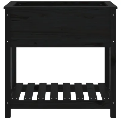 Jardinieră cu Raft Negru - Lemn Masiv de Pin - 82,5x54x81 cm