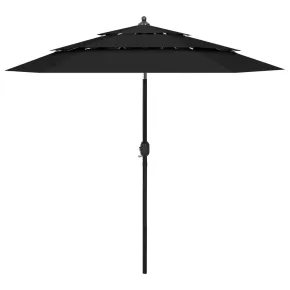 Umbrelă de grădină cu 3 niveluri - Aluminiu - Negru - 2,5 m