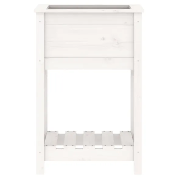 Jardinieră cu Raft din Lemn Masiv de Pin - Alb | Comandă Acum