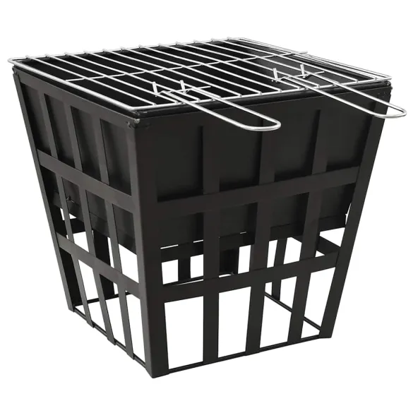 Vatră de foc cu grătar - Oțel negru - Livrare gratuită