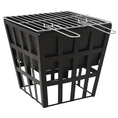 Vatră de foc cu grătar - Oțel negru - Livrare gratuită