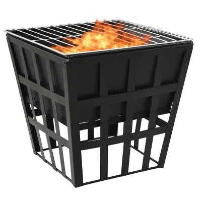 Vatră de foc cu grătar - Oțel negru - Livrare gratuită
