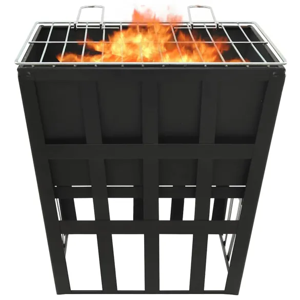 Vatră de foc cu grătar - Oțel negru - Livrare gratuită