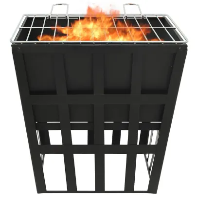 Vatră de foc cu grătar - Oțel negru - Livrare gratuită