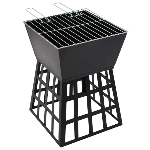 Vatră de foc cu grătar - Oțel negru - Livrare gratuită