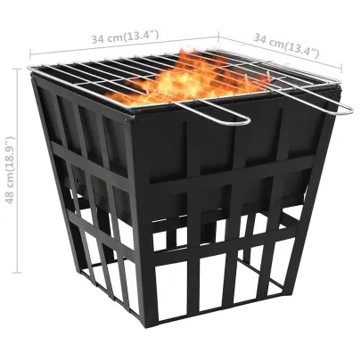 Vatră de foc cu grătar - Oțel negru - Livrare gratuită
