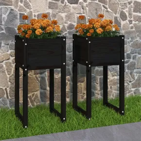 Jardiniere Lemn Masiv Pin - Set 2 Bucati - Negru