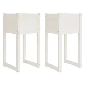 Jardiniere Lemn Masiv Pin - Set 2 Bucati - Alb - 40x40x81 cm 2