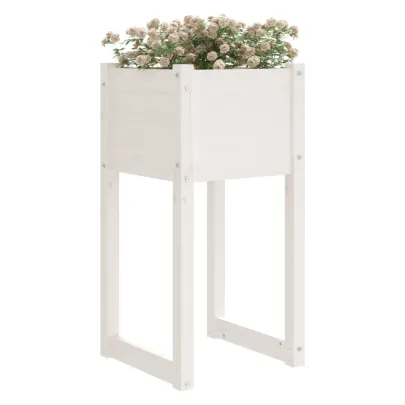 Jardiniere Lemn Masiv Pin - Set 2 Bucati - Alb - 40x40x81 cm
