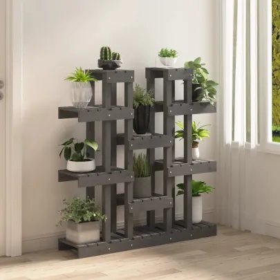 Suport Plante Lemn Masiv Pin - Gri | Livrare Gratuită