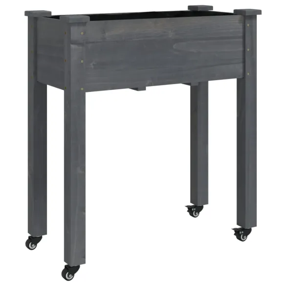 Jardinieră pe Roți cu Căptușeală - Lemn Masiv de Brad