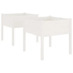 Jardiniere Grădină Lemn Masiv Pin - 2 bucăți - Alb 2