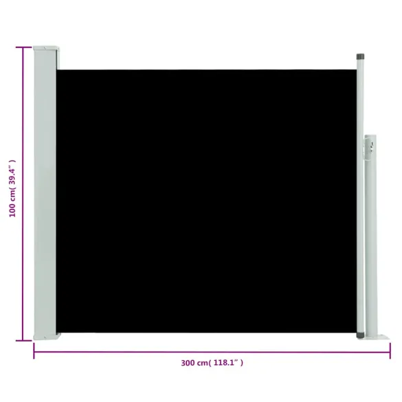 Copertină Laterală Retractabilă Terasă - Negru 100x300 cm