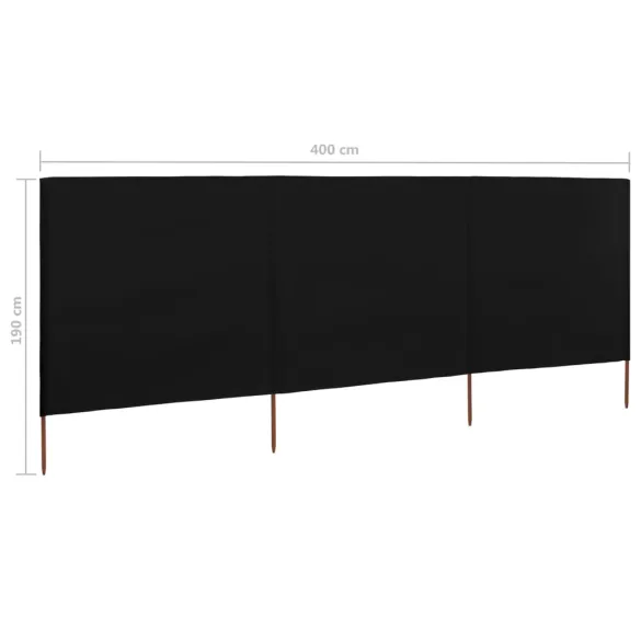 Paravan Anti-Vânt Negru Textil - 400x160 cm | Livrare Gratuită