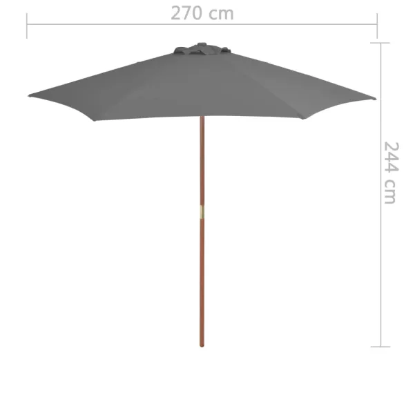 Umbrelă de soare lemn grădină - Antracit, 270 cm | Livrare Gratuită