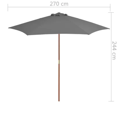 Umbrelă de soare lemn grădină - Antracit, 270 cm | Livrare Gratuită