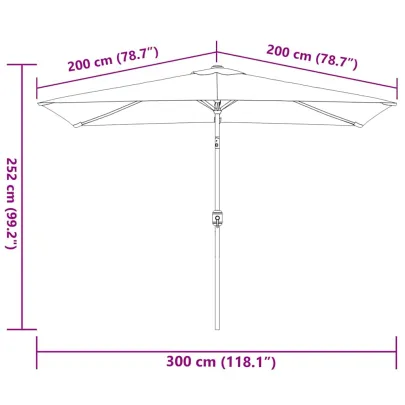 Umbrelă de soare exterior cu stâlp metal - Antracit 300x200 cm