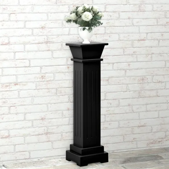 Suport Plante Stâlp Pătrat Negru MDF 17x17x66 cm