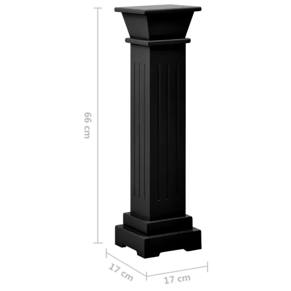 Suport Plante Stâlp Pătrat Negru MDF 17x17x66 cm