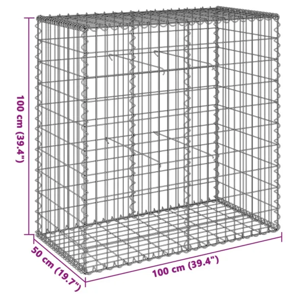 Coș Gabion cu Capac Argintiu 100x50x100 cm - Fier Galvanizat