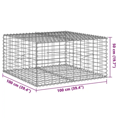 Coș Gabion cu Capac - Fier Galvanizat 100x100x50 cm