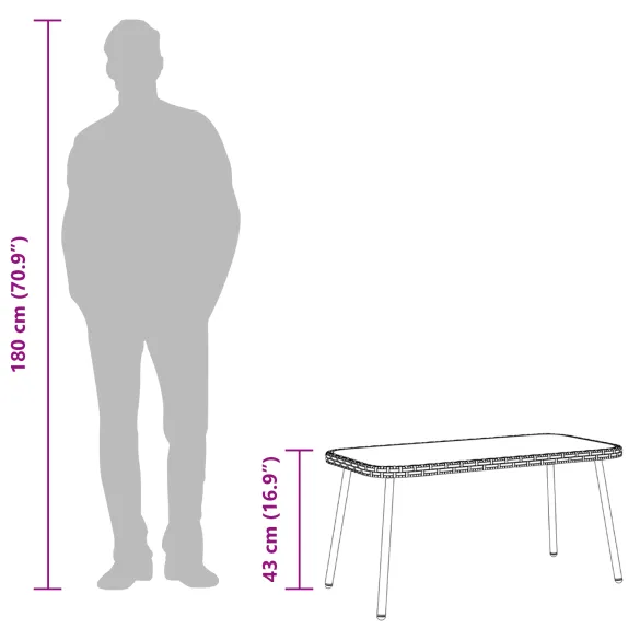 Masă de Cafea Poliratan Negru 90x45x42 cm - Interior/Exterior
