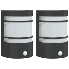 Lămpi Exterioare cu Senzor Mișcare | 2 bucăți | Negru | Oțel Inox 2