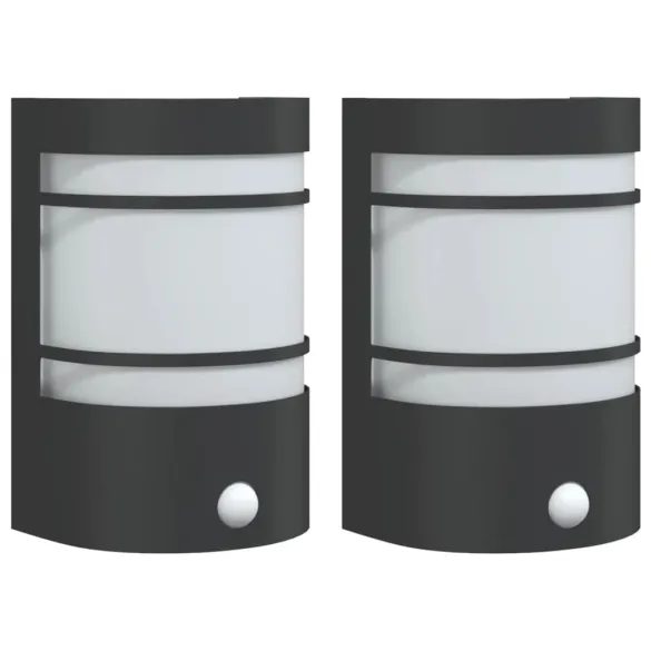 Lămpi Exterioare cu Senzor Mișcare | 2 bucăți | Negru | Oțel Inox