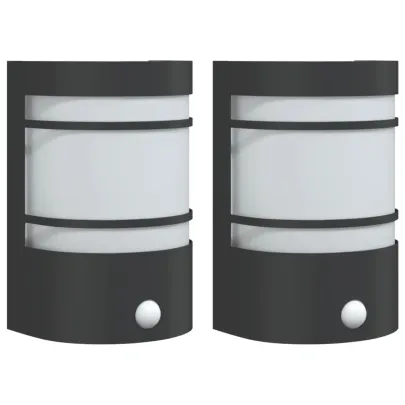 Lămpi Exterioare cu Senzor Mișcare | 2 bucăți | Negru | Oțel Inox