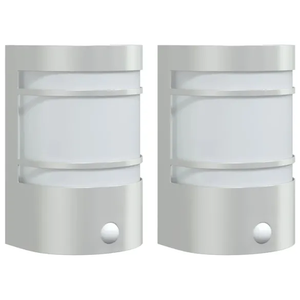 Lămpi Exterior cu Senzor Mișcare 2 buc - Oțel Inox IP44