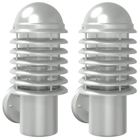 Lămpi Perete Exterior 2 buc Argintiu Oțel Inox | IP44