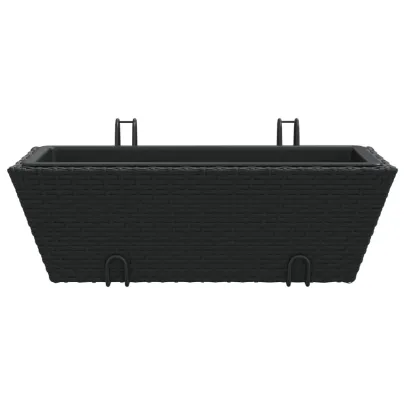 Jardiniere cu Cârlige Negre - 2 bucăți - Poliratan Durabil