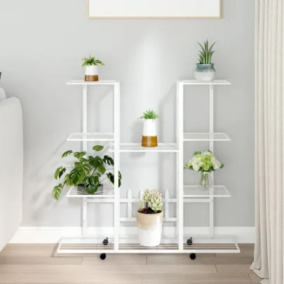 Suport Mobil pentru Flori cu Roti - Alb - Fier