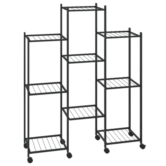 Suport Mobil pentru Flori cu Roti - Negru | Fier Durabil