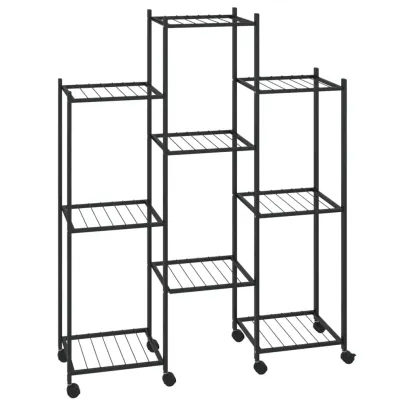 Suport Mobil pentru Flori cu Roti - Negru | Fier Durabil