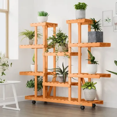 Suport cu Roti pentru Plante - Lemn Masiv de Brad