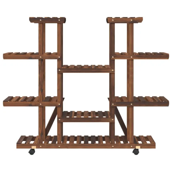 Suport Flori cu Roti - Lemn Brad Carbonizat - 115cm