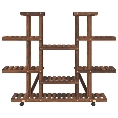 Suport Flori cu Roti - Lemn Brad Carbonizat - 115cm