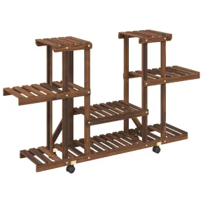 Suport Flori cu Roti - Lemn Brad Carbonizat - 110x25x78 cm 2