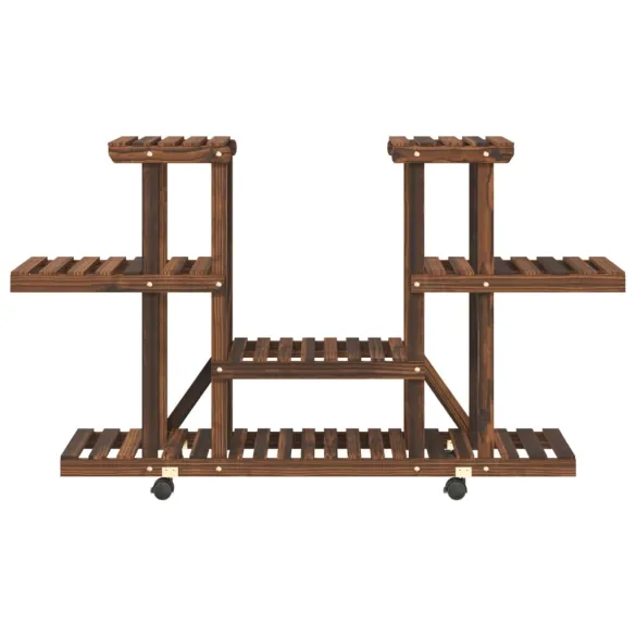 Suport Flori cu Roti - Lemn Brad Carbonizat - 110x25x78 cm