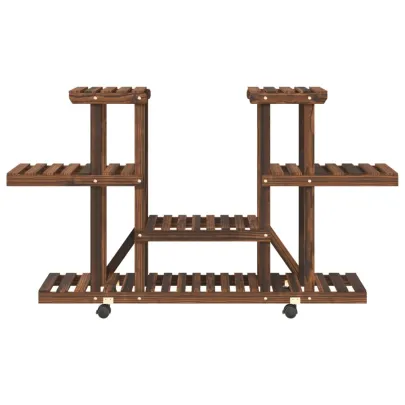 Suport Flori cu Roti - Lemn Brad Carbonizat - 110x25x78 cm