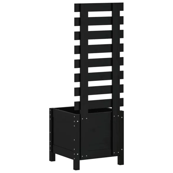 Jardinieră grădină cu raft negru - Lemn masiv pin | Livrare gratuită