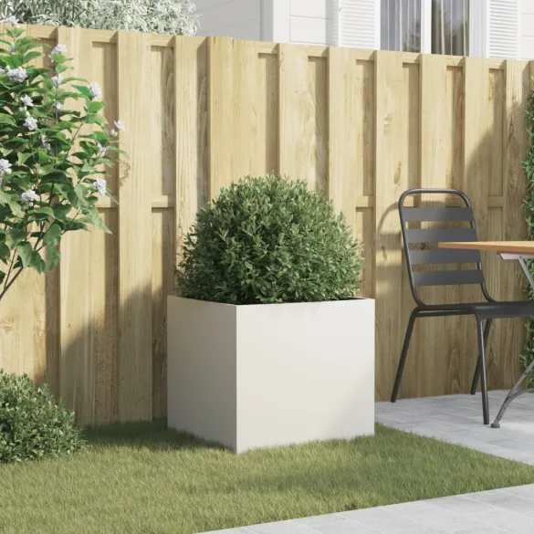 Jardinieră Albă Oțel 49x47x46 cm | Livrare Gratuită