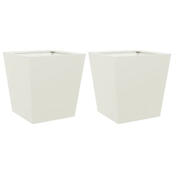 Jardiniere Grădină Oțel - Set 2 Bucăți - Alb - 40x40x40 cm