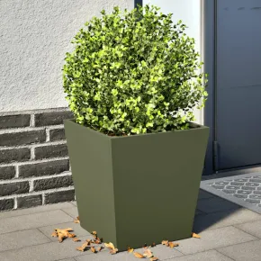 Jardiniere Grădină 2 buc - Verde Măsliniu - Oțel | Livrare Gratuită