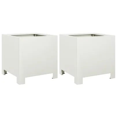 Jardiniere Grădină Alb - 2 Buc - Oțel Rezistent 30x30x30 cm