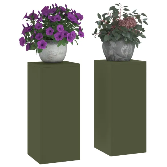 Suporturi Plante Metalice Exterior - 2 buc Oliv | 24x24x55 cm Suporturi Plante Metalice Exterior - 2 buc Oliv | 24x24x55 cm